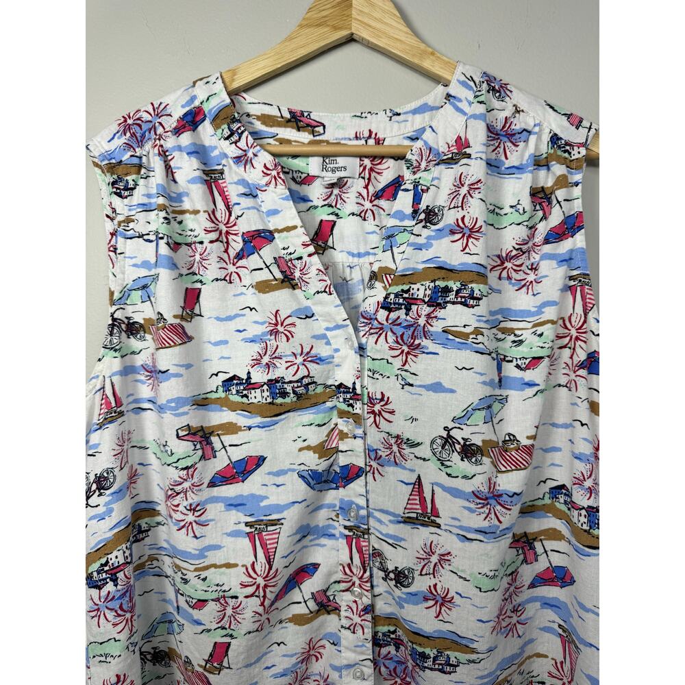 Kim Rogers Women's Tank Large Linen Sleeveless Beach Print Travel Vacation - Picture 2 of 10